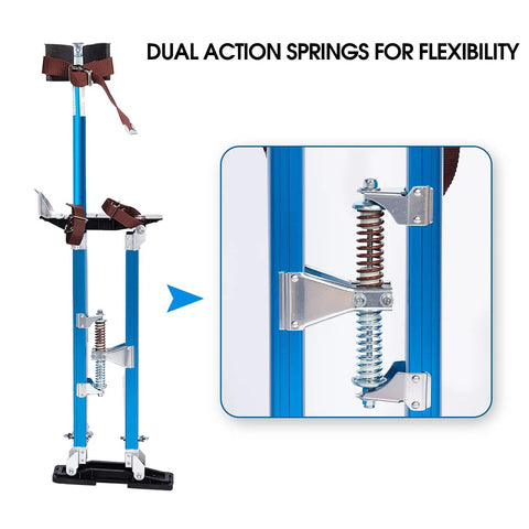 Adjustable Aluminum Drywall Stilts For Painting And Plastering 18 To 30 Inch Blue Sheetrock Stilts With Easy To Wear Foot Straps
