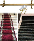 Adjustable Vintage Brass Stair Runner Rods Complete Kit With Brackets And End Caps Fits Any Carpet Floor Mat Non-Slip Secure Hold For Elegant Home Decor Easy Install Modern Upgrade, brass stair runner rods and screws for carpeted stairs