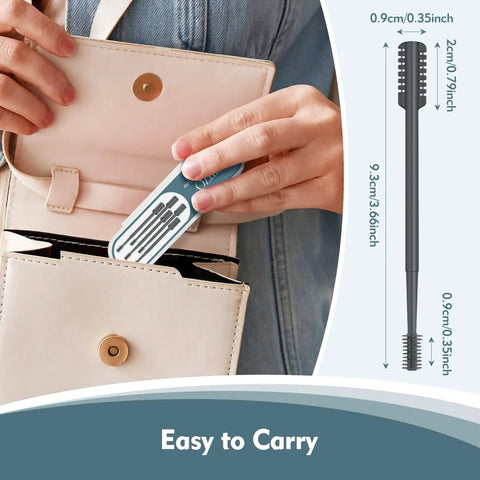 Compact 2-In-1 Nose Hair Trimmer With Dual-Sided Blade And Cleaning Brush being placed in a purse, perfect for travel.