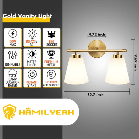 Dope Gold Bathroom Vanity Light Fixture With Frosted Glass Shade Two Light Over Mirror Vanity Lighting Brass Wall Lamps