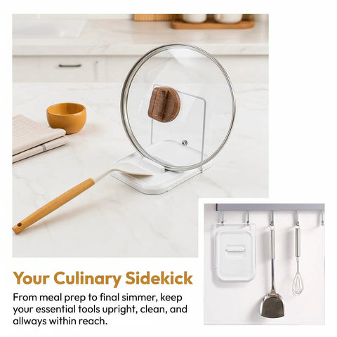 Say Goodbye To Soggy Counters With This Foldable Pot Lid Holder And Spoon Rest Durable Slow Cooker Stand Non Slip Design with wooden handle