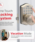 Keyless Entry Smart Door Knob Lock With Digital Keypad, Auto Lock, 50 User PIN Codes, One Touch Locking, Satin Nickel Finish