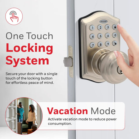 Keyless Entry Smart Door Knob Lock With Digital Keypad, Auto Lock, 50 User PIN Codes, One Touch Locking, Satin Nickel Finish