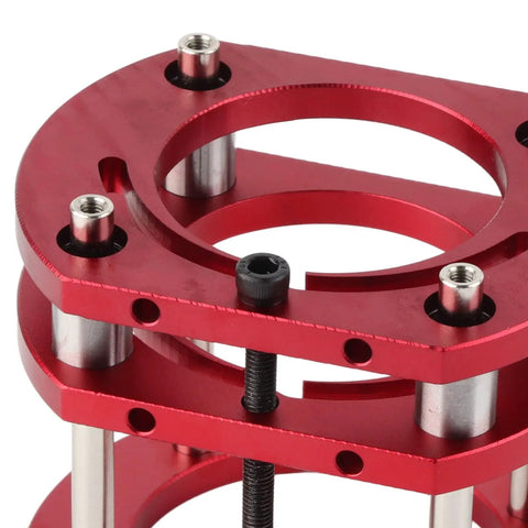 Lifting Router Table Base With Aluminum Alloy Body And Stainless Steel Rod, 4 Jaw Clamping, DIY Router Lift System For Precision Woodworking, Rock Solid Heavy Duty Build For Small Tables And Gong Machines, red aluminum close-up