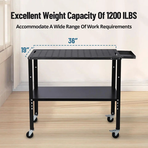 Heavy Duty Steel Welding Table Rock Solid Workbench delivering knockout stability and a massive 1200 pound weight limit with 36 x 19 inch surface.