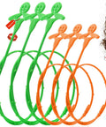 Set of six flexible 3D drain snakes with soft barbed wand for hair and debris removal, showing bendable design in green and orange.