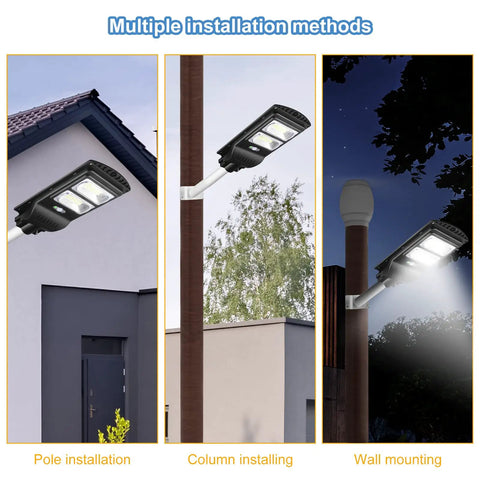 Ultra Bright Solar Street Lights Outdoor Security with Motion Sensor, Dusk to Dawn Waterproof Flood Lights in three installation methods