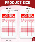 60 Pack Ladder Inspection Tags With Double Sided Safety Record Labels And Beefy Nylon Cords Plus Durable Ink Pen For Warehouse Crews And Municipal Sites Easy Grip Layout Straight Talk Compliance Notes Built Tough For The Day Shift Grind showing front and back views with dimensions.