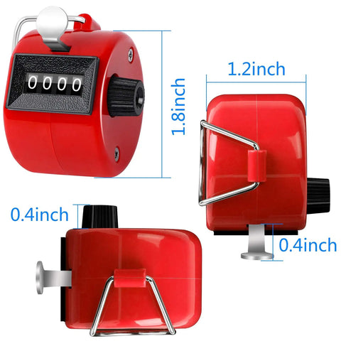 Slick 2 Pack Handheld Tally Clicker Counter 4 Digit Score Tracker Smooth Abs Build Tough Durability No Fuss Reset red counter side view