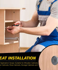 Person installing cabinet with DIY 400-Piece Cross Flat Head Self Tapping Screws With 200 Decorative Cover Caps In A Reusable Organizer Box