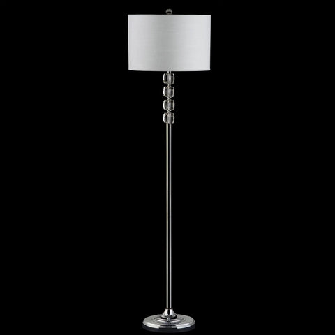 Lit Glam Chrome And Crystal LED Floor Lamp With White Linen Drum Shade, 59.5 Inch Tall Standing Pole Light For Living Room And Bedroom