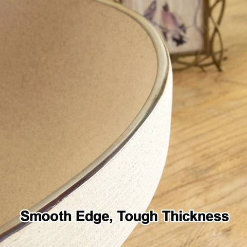 Close-up of Retro Oval Ceramic Vessel Sink for Bathroom Vanity showing smooth edge and tough thickness of ceramic material.