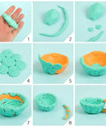 Step-by-step guide for shaping 50 Color Polymer Clay Set For Kids And Artists into a decorative bowl with sculpting tools.