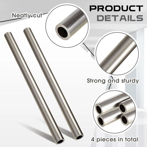 Four Pack Cold Rolled Steel Round Tubes Seamless For DIY And Industry Projects Three Quarters Inch Outer Diameter Zero Point Five One Inch Inner Diameter Point One Two Inch Wall Twelve Inch Length Durable And Versatile Gisafai product details image showing two steel tubes with close-up views.