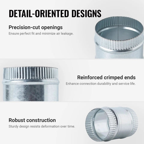 Beefy 3-Inch Round Galvanized Steel Duct Connector For Dryer Vents And HVAC Ducting, Metal Vent Pipe Coupler For Straight Connections, Durable Corrosion-Resistant Ducting Fitting showing crimped ends and cut openings
