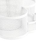 Close-up of 360 Degree Rotating Pencil Holder Made From Sturdy Metal A Round Desk Organizer For Office Home Or School With Room For Pens White Finish