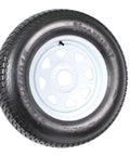 Two Pack Trailer Tire And Rim Set With ST205 75D15 Tire Size And Five Lug White Spoke Wheel, Includes 2 Year Warranty And Free