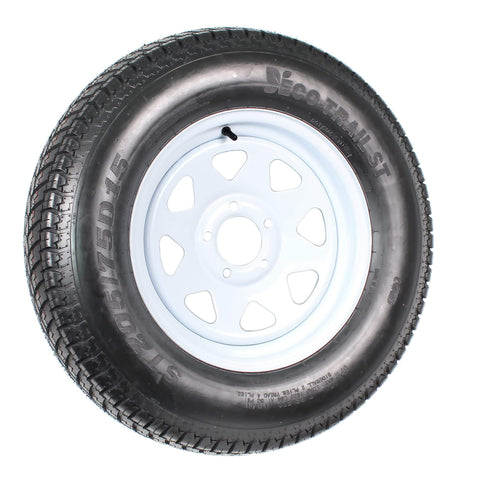 Two Pack Trailer Tire And Rim Set With ST205 75D15 Tire Size And Five Lug White Spoke Wheel, Includes 2 Year Warranty And Free