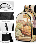 Succulents Wooden Planter Print Backpack Unisex Large Capacity Durable Polyester