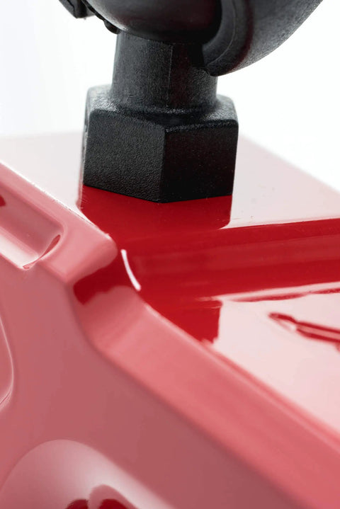 Close-up of Red Hawse Fairlead 1.5 Inch Thick Billet Aluminum For Synthetic Winch Rope with glossy finish and hardware mount
