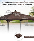 10x12 Foot Canopy Replacement Top For Outdoor Gazebo Two Tiered Waterproof Roof With Eight Drainage Holes Brown Outdoor BBQ Patio Cover Weather Resistant UV Protected Fits Most 10 By 12 Gazebos Easy Replacement Top