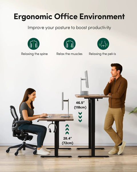 Large One Piece Standing Desk 48 By 24 With Electric Height Adjustment Sit Stand Workstation for Home Office, two people using desk