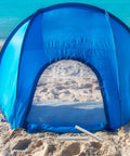 Lightweight Aluminum Tent Pole Repair Tubes 4 Pack Connectors For Easy On The Fly Fix 5.11 Inch Compact Tent Pole Sleeves next to a blue tent on a beach