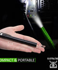 Hand holding black penlight with dimensions showing 5-1/8 inch length, used for 5 Pack LED Penlight Set With 10 Preinstalled Batteries.