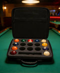 Open 17 Slot Billiard Ball Case With Foam Lining And Mesh Pouch Adjustable Shoulder Strap And Dual Zip Closure Holds Standard 2 1 4 Inch Pool Balls
