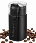 Elite Gourmet ECG914 Electric Coffee And Spice Grinder Heavy Duty Stainless Steel Blade One Touch Operation Black Compact Design with coffee beans.