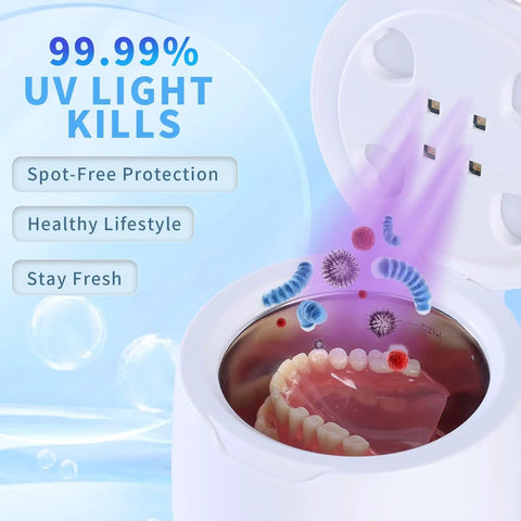 Ultrasonic Retainer Cleaner For Aligners And Mouth Guards, 45KHz Deep Cleaning with UV light sanitizing retainers in cleaner