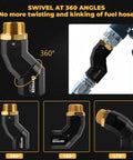 Dual Rotary 1 Inch NPT Fuel Hose Swivel for Quick Fuel Transfers 360 Degree Rotation at Both Ends Fits Pumps and Nozzles 2 Pack with Easy Angle Adjustment for Faster Mess Free Fueling, black zinc alloy and copper swivel