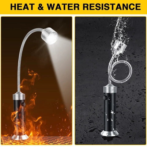Grill Lights For Night Barbecues With Magnetic Base 360 Degree Gooseneck Super Bright LED Pack Of 2 shown with heat and water resistance
