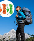 Two Pack High Strength Pulley Camping Ropes With Adjustable Windproof Ratchet Straps for tent and canopy setup, view with hiker