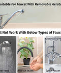 Image showing faucets suitable and not suitable for Sink To Hose Adapter Solid Brass 360 Degree Swivel Quick Connector.