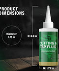 Cutting And Tapping Fluid 4 Oz High Performance Lubricant For Drilling Tapping Threading Sawing Milling And Machining All Metals Keeps Tools Cool And Sharp For Longer Life Of Drill Bits Taps And Cutters, showing front view with dimensions.