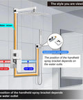 Wall Mount Shower System With Square Rain Head And Hand Sprayer Includes Rough In Valve Body And Trim Kit 10 Inch Chrome Finish Modern Spa Vibe For Home Bathrooms Easy Install And Reliable Water Flow in a bathroom setup showing water mixer and outlet positions.