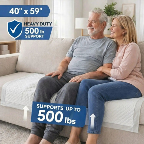 Heavy Duty Disposable Bed Pads 40X59 Inches Extra Large Underpads For Adults Bariatric Incontinence with couple on couch.