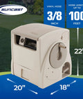 Automatic Rewind Garden Hose Reel With 100 Feet Five Eighths Inch Vinyl Hose, Foot Pedal Auto Retract in taupe finish