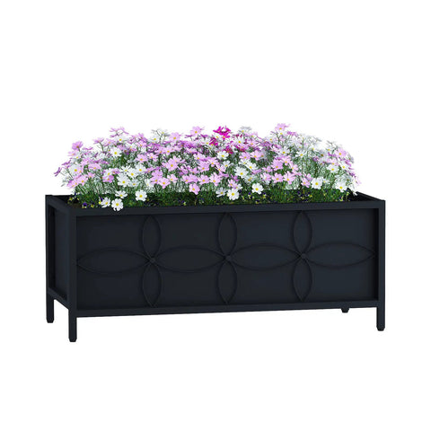 Sturdy Raised Garden Bed With Inner Fabric Liners For Vegetables And Flowers, Heavy Duty Planter Box For Backyard Patio Or Balcony, Moisture Resistant Carbon Steel Base, 3 Drainage Holes, Inner Size 33.85x14.17x11 Inches with flowers