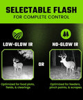 Selectable flash options for Top Shelf Cellular Trail Camera With 4K Ultra HD Night Vision And Waterproof Build for hunters.