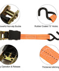 Beefed Up 20 Ft Ratchet Tie Down Straps 6 Pack 1700 Lb Break Strength with safety-lock S hooks and soft loops detail view