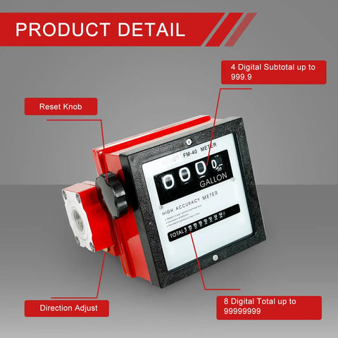 1.5 Inch Aluminum Mechanical Fuel Flow Meter FM-40 Series With Four Digital Readout, diesel and kerosene fuel transfer
