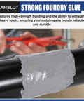Heavy Duty Metal Glue And Steel Epoxy Two Pack Waterproof Liquid Weld 1.76 Oz Each applied on a black pipe for repair