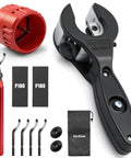 Ratcheting Pipe Cutter Tool Kit 12 Piece Set for Copper and PVC Tubing Heavy Duty Close Quarters Cutter with Deburring Tools and Storage Bag