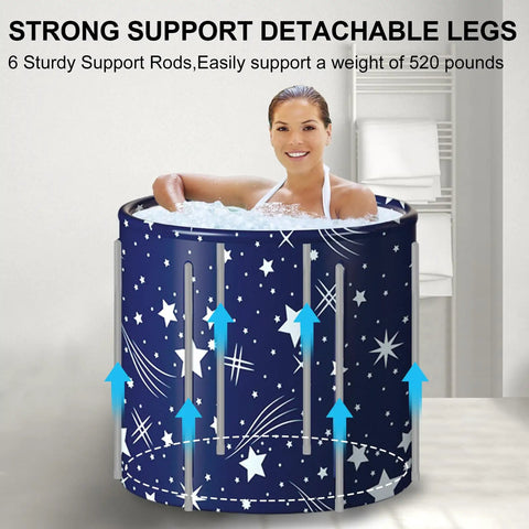 Woman enjoying Portable Foldable Bathtub For Adults With Cushion, Freestanding Collapsible Soaking Tub For Home Spa.