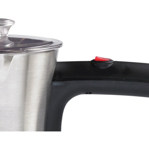 Close-up of handle and lid on Electric Turkish Coffee Maker For Quick Brew 800W Stainless Steel Design With Concealed Heating Element