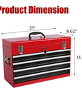 Badass 4 Drawer Tool Chest 21 Inch Steel Portable Toolbox with dimensions showing 21x8.62x13.38 inches, tough red shell.