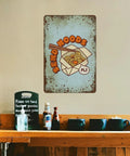 Ramen Noodle Pun Wall Art Sign, Funny Foodie Pewter Metal Tin Decor for Kitchen featuring 'Send Moods' text, vintage style.