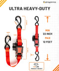 Retractable Ratchet Straps 1 Inch By 12 Feet Heavy Duty Tie Downs With 1800 Lbs Breaking Strength Each S Hooks Safety Clip Auto Retract For Moving Motorcycle Boat Kayak Cargo Pack Of 2 visible with dimensions and weight details
